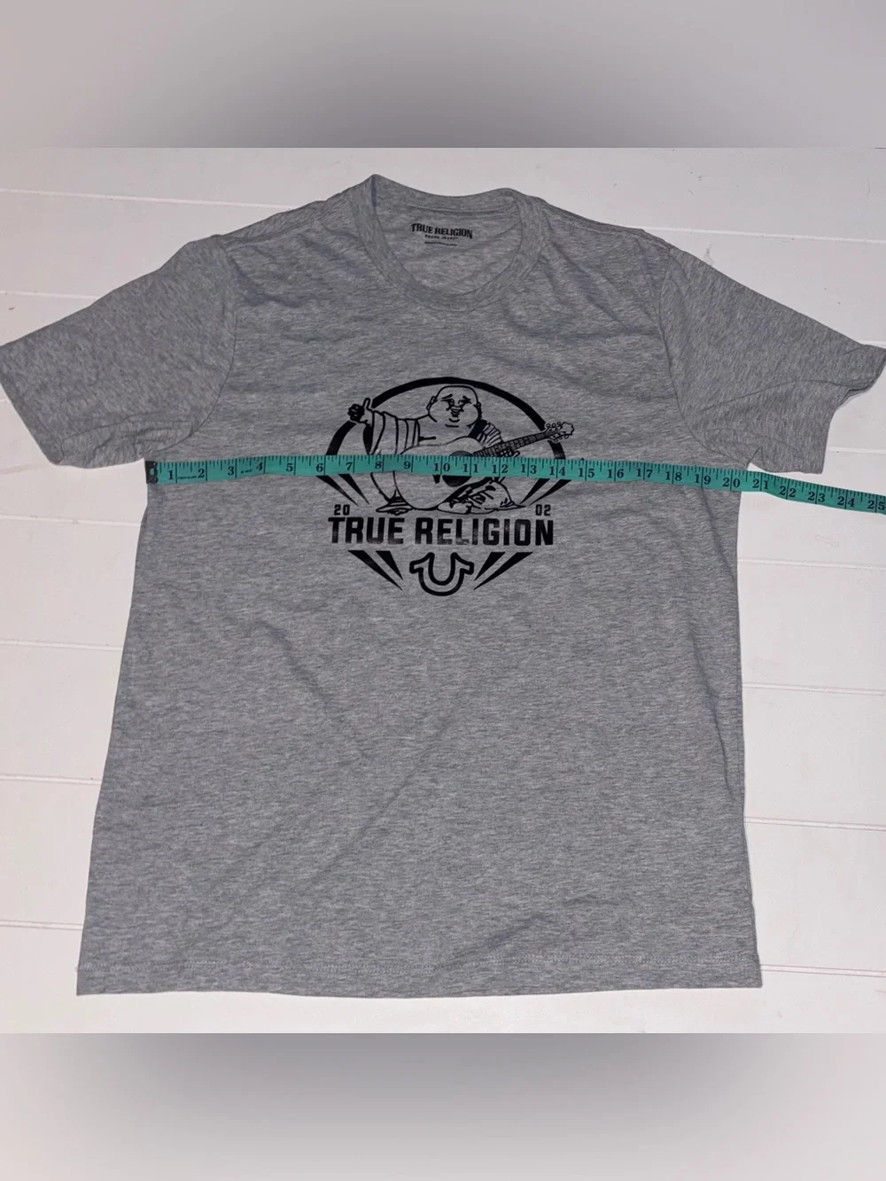True Religion Heather Gray Tee with Black Graphic Buddha Men’s M